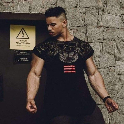 Planet Gates Tshirt M 2018 New Printing Skull Summer Short Sleeved T-shirt Men Cotton Muscle Bodybuilding Train O-neck Shirt High-quality