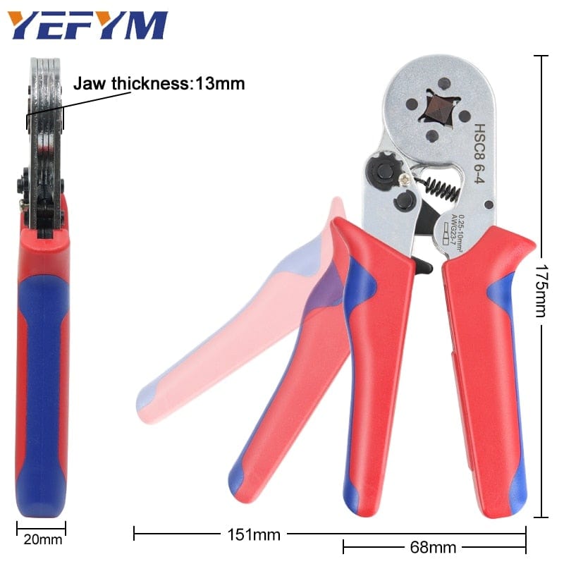 Planet Gates Tubular Terminal Crimping Pliers HSC8 6-4/6-6/16-6（max 0.08-16mm²）wire mini Ferrule crimper tools YEFYM Household electrical kit