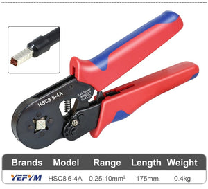 Planet Gates Tubular Terminal Crimping Pliers HSC8 6-4/6-6/16-6（max 0.08-16mm²）wire mini Ferrule crimper tools YEFYM Household electrical kit