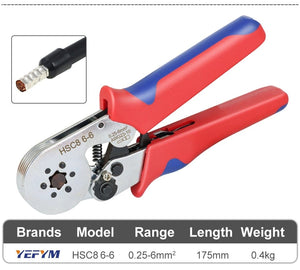 Planet Gates Tubular Terminal Crimping Pliers HSC8 6-4/6-6/16-6（max 0.08-16mm²）wire mini Ferrule crimper tools YEFYM Household electrical kit
