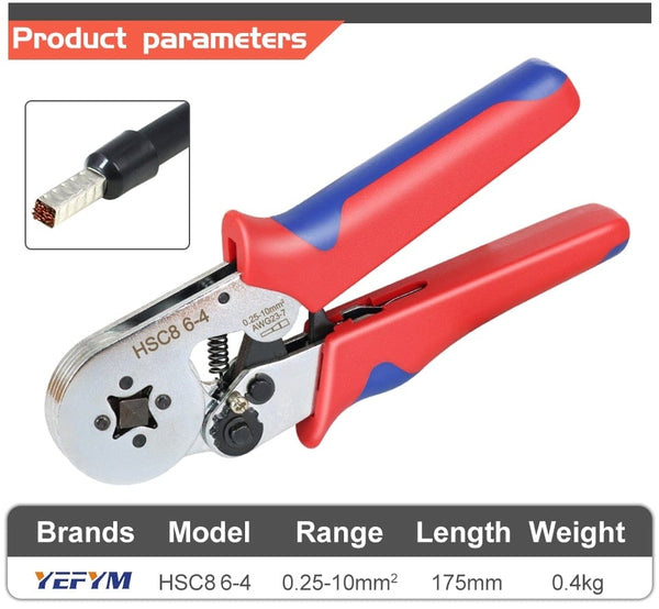 Planet Gates Tubular Terminal Crimping Pliers HSC8 6-4/6-6/16-6（max 0.08-16mm²）wire mini Ferrule crimper tools YEFYM Household electrical kit