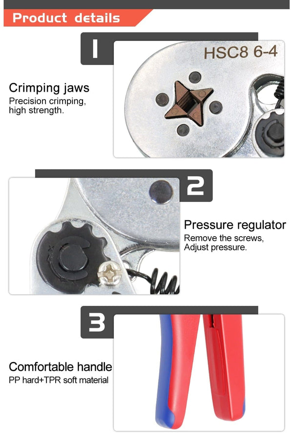 Planet Gates Tubular Terminal Crimping Pliers HSC8 6-4/6-6/16-6（max 0.08-16mm²）wire mini Ferrule crimper tools YEFYM Household electrical kit