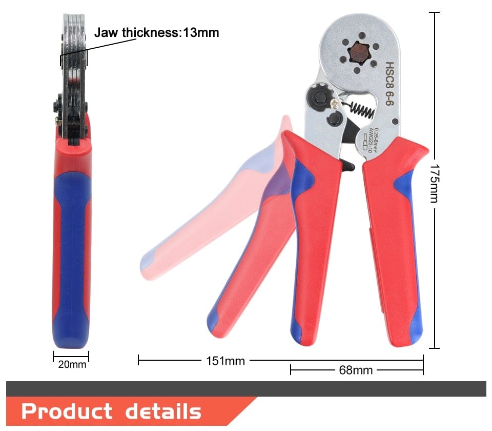 Planet Gates Tubular Terminal Crimping Tools Mini Electrical Pliers HSC8 6-4A/6-4 0.25-10mm² 23-7AWG 6-6 0.25-6mm² High Precision Clamp Sets
