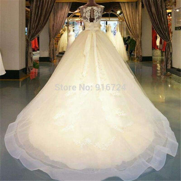 Planet Gates Tulle Lace  Floor-Length  Ball Gown Wedding dress Chapel Train  Lace up  Beading  Bridal Gown Custom made