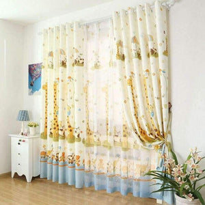 Planet Gates Tulle / W300cmXL270cm / China, Hook Giraffe Pattern Modern Shade Blinds Thick Window Blackout Curtains for Children Living Room Bedroom Kids Fabric Rideaux