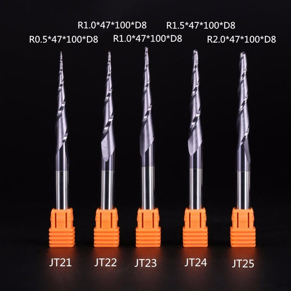 Planet Gates Tungsten Solid Carbide End Mill 4mm 6mm 8mm Ball Nose Tapered End Mills Router Bits CNC Taper Wood Metal Milling Cutter