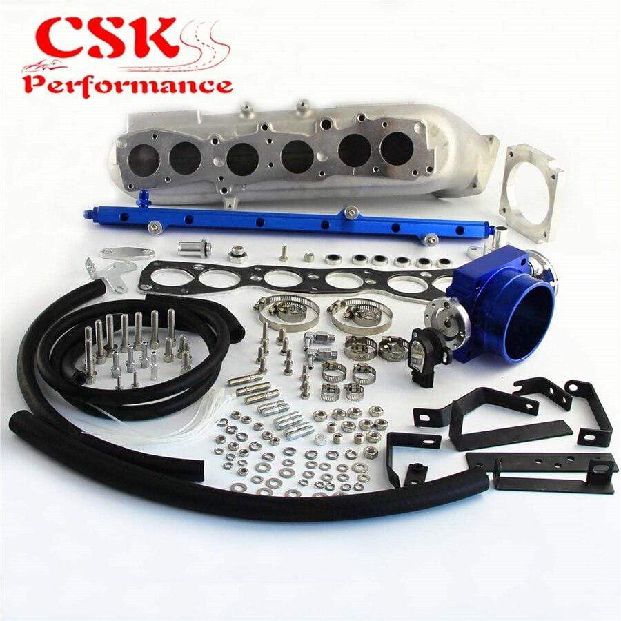 Planet Gates Turbo Intake Manifold & 90mm Throttle Body With TPS Sensor & Fuel Rail Fits For  93-98 TOYOTA SUPRA 2JZ-GTE 2JZGTE JZA80