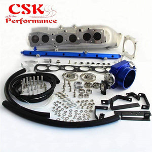 Planet Gates Turbo Intake Manifold & 90mm Throttle Body With TPS Sensor & Fuel Rail Fits For  93-98 TOYOTA SUPRA 2JZ-GTE 2JZGTE JZA80