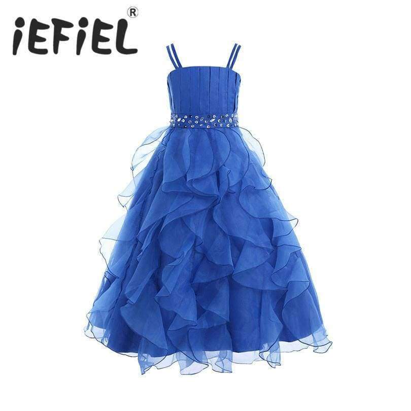 Planet Gates Turquoise / 4T Kids Girls Embroidered Flower Bow Formal Party Ball Gown Prom Princess Bridesmaid Wedding Children Tutu Dress Size 4-14Y