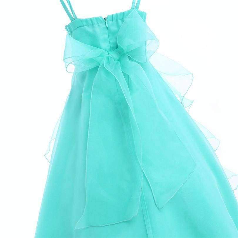 Planet Gates Turquoise / 4T Kids Girls Embroidered Flower Bow Formal Party Ball Gown Prom Princess Bridesmaid Wedding Children Tutu Dress Size 4-14Y