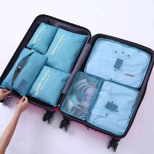 Planet Gates turquoise blue 7Pcs/set Trip Luggage Organizer Polyester Portable Travel Partition Pouch Storage Bags Home Organization Accessories Supplies