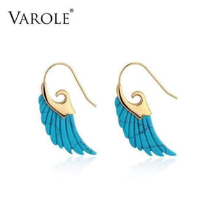 Planet Gates Turquoise VAROLE Colorful Natural Stone Feather design Dangle Earrings Unique Gold Color Long Drop Earrings For Women Earings Brincos
