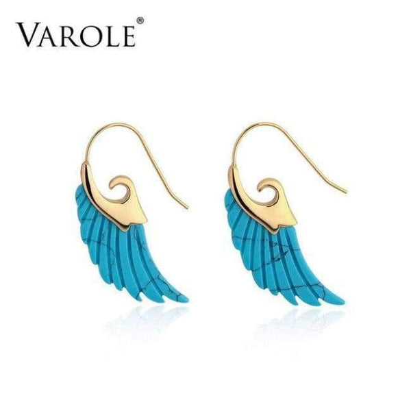 Planet Gates Turquoise VAROLE Colorful Natural Stone Feather design Dangle Earrings Unique Gold Color Long Drop Earrings For Women Earings Brincos