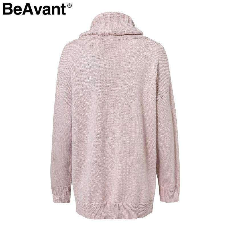 Planet Gates Turtleneck plus size loose knitted sweater Beading split casual pullover sweater Long sleeve womens jumpers winter 2018