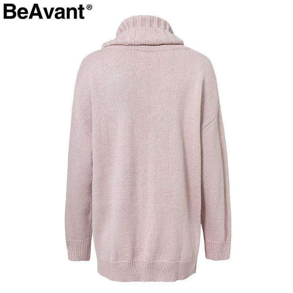 Planet Gates Turtleneck plus size loose knitted sweater Beading split casual pullover sweater Long sleeve womens jumpers winter 2018