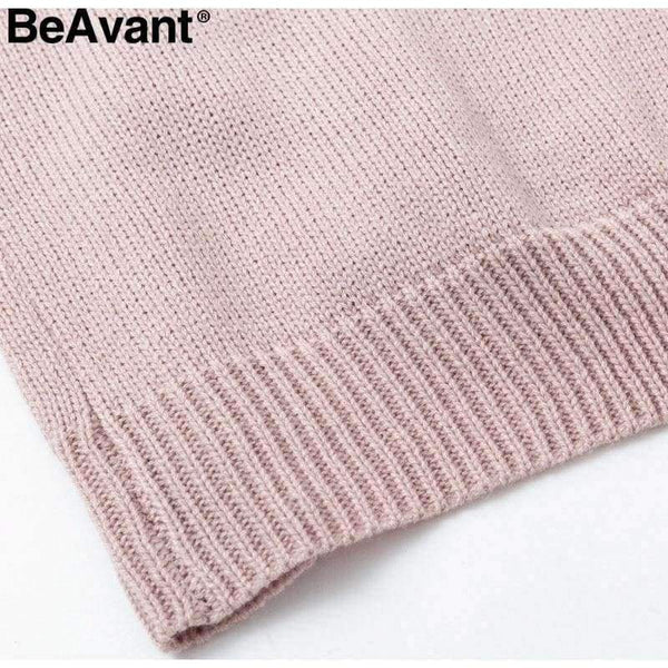 Planet Gates Turtleneck plus size loose knitted sweater Beading split casual pullover sweater Long sleeve womens jumpers winter 2018