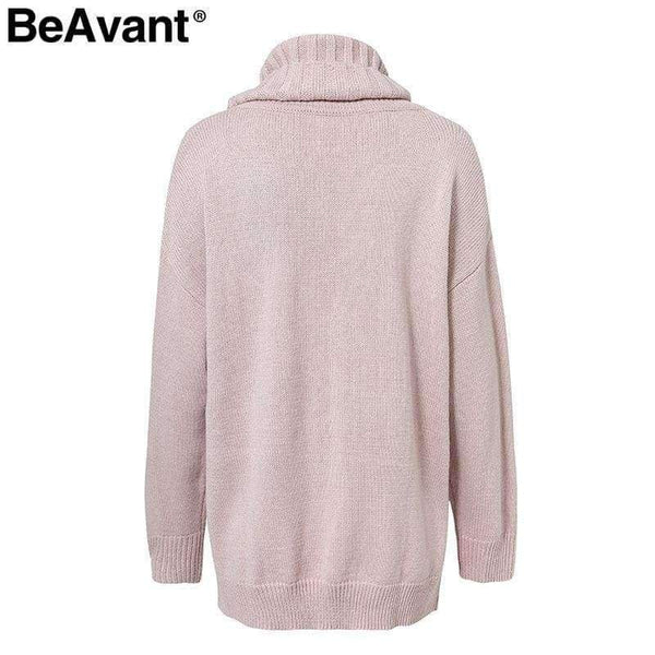 Planet Gates Turtleneck plus size loose knitted sweater Beading split casual pullover sweater Long sleeve womens jumpers winter 2018