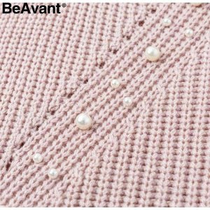 Planet Gates Turtleneck plus size loose knitted sweater Beading split casual pullover sweater Long sleeve womens jumpers winter 2018