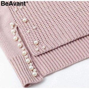 Planet Gates Turtleneck plus size loose knitted sweater Beading split casual pullover sweater Long sleeve womens jumpers winter 2018