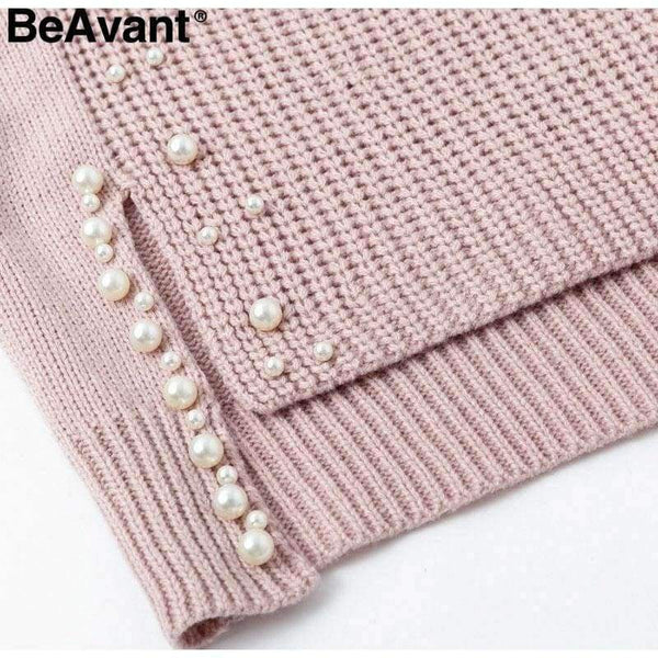 Planet Gates Turtleneck plus size loose knitted sweater Beading split casual pullover sweater Long sleeve womens jumpers winter 2018