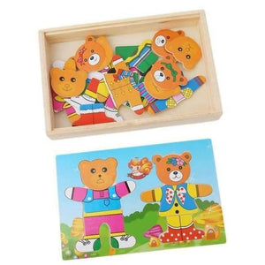 Planet Gates two bears Wooden Puzzle Set Baby Educational Toys Bear Changing Clothes Puzzles Kids Children's Wooden Toy Free Shipping