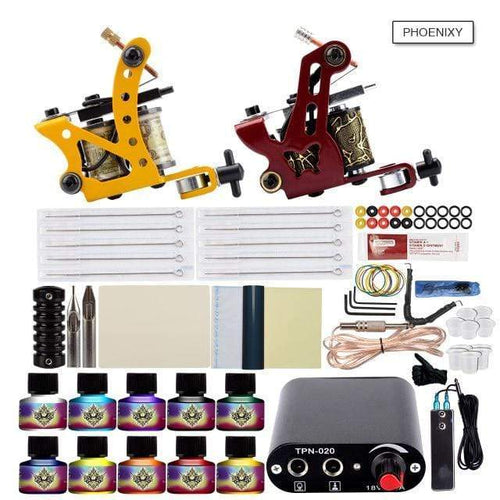 Planet Gates Two Machine 10PC Set Tattoo Kit Power Supply For Tattoo Machine Kit Pigments For Permanent Makeup Tattoo Set For Beginners Tattoo Machine Full Set
