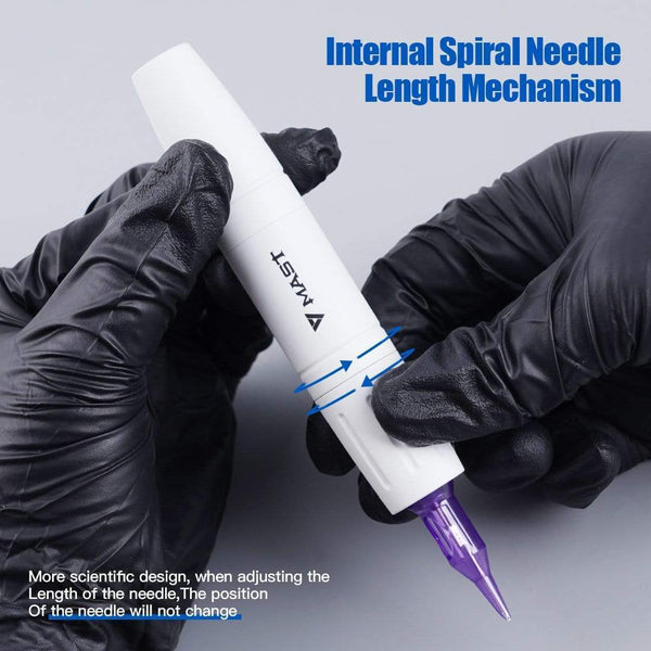 Planet Gates Two Stoke Length Rotary Mast Magi White Tattoo Pen Machine Kit with LCD Power Supply Silicone Case Cartridge Needles Set