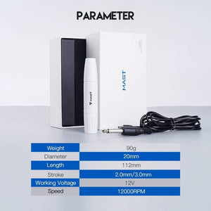 Planet Gates Two Stoke Length Rotary Mast Magi White Tattoo Pen Machine Kit with LCD Power Supply Silicone Case Cartridge Needles Set