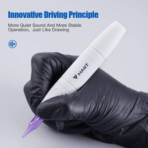 Planet Gates Two Stoke Length Rotary Mast Magi White Tattoo Pen Machine Kit with LCD Power Supply Silicone Case Cartridge Needles Set