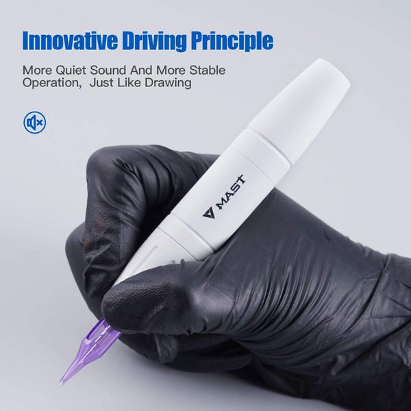 Planet Gates Two Stoke Length Rotary Mast Magi White Tattoo Pen Machine Kit with LCD Power Supply Silicone Case Cartridge Needles Set