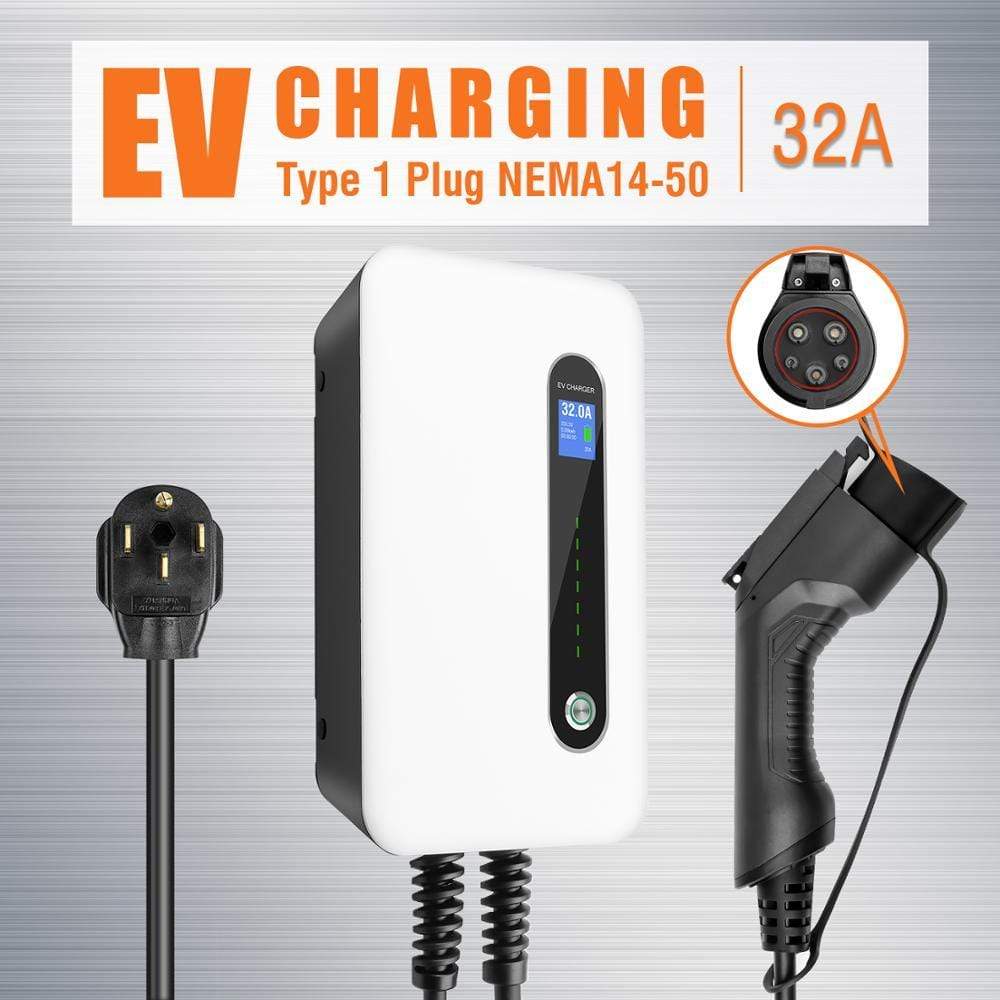 Planet Gates Type 1 EV Car Charger Electric Vehicle Charging Station SAE J1772 32A 1 Phase Plug 7.68KW EVSE Wallbox Level 2 for Tesla EV Cars