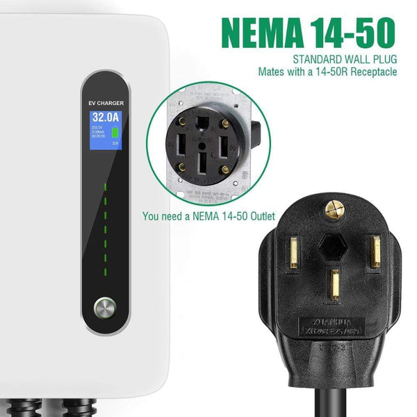 Planet Gates Type 1 EV Car Charger Electric Vehicle Charging Station SAE J1772 32A 1 Phase Plug 7.68KW EVSE Wallbox Level 2 for Tesla EV Cars