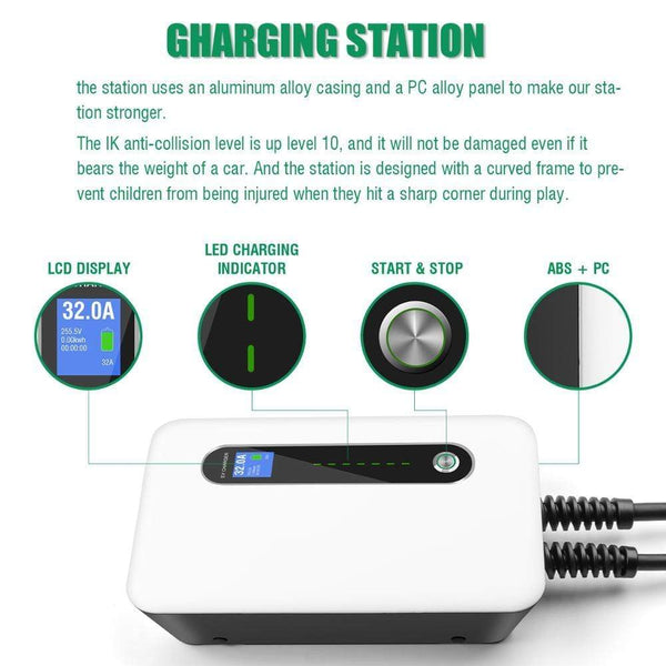 Planet Gates Type 1 EV Car Charger Electric Vehicle Charging Station SAE J1772 32A 1 Phase Plug 7.68KW EVSE Wallbox Level 2 for Tesla EV Cars