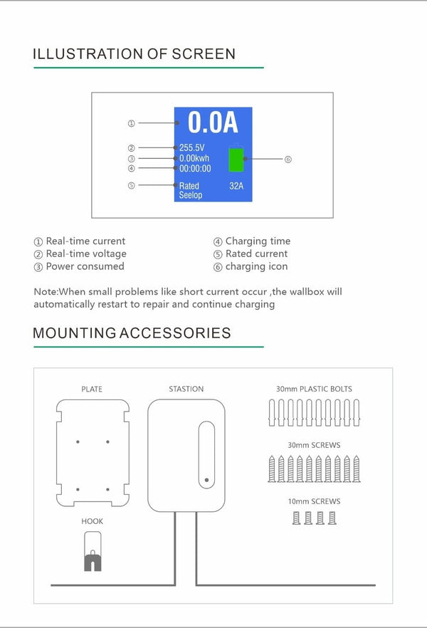 Planet Gates Type 1 EV Car Charger Electric Vehicle Charging Station SAE J1772 32A 1 Phase Plug 7.68KW EVSE Wallbox Level 2 for Tesla EV Cars