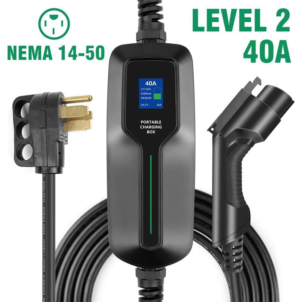 Planet Gates Type 1 EV Charger 40A SAE J1772 Portable EVSE Charging Box with 7.6M Cable for Nissan for Ford Electric Vehicle Level 2 Charger