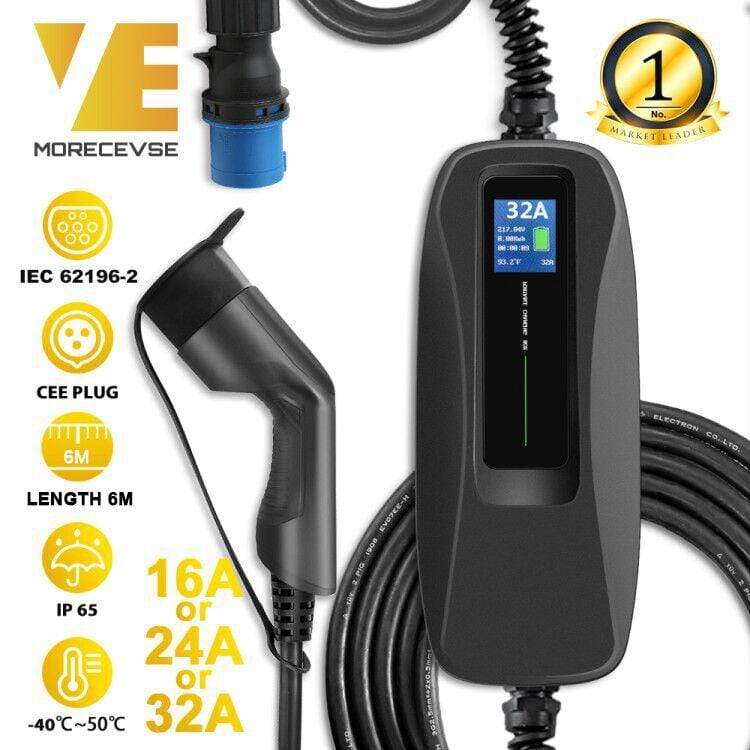 Planet Gates Type 2 EV Charger Level 2 32 Amp Portable Electric Vehicle Charger, CEE Plug 220V-240V  Car Charging Cable, IEC 62196-2