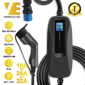 Planet Gates Type 2 EV Charger Level 2 32 Amp Portable Electric Vehicle Charger, CEE Plug 220V-240V  Car Charging Cable, IEC 62196-2