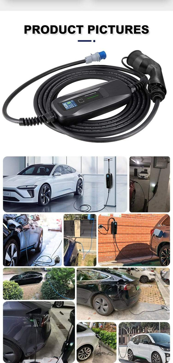 Planet Gates Type 2 EV Charger Level 2 32 Amp Portable Electric Vehicle Charger, CEE Plug 220V-240V  Car Charging Cable, IEC 62196-2