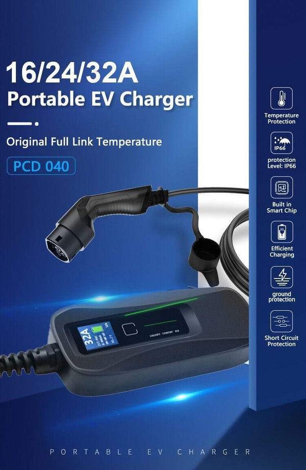 Planet Gates Type 2 EV Charger Level 2 32 Amp Portable Electric Vehicle Charger, CEE Plug 220V-240V  Car Charging Cable, IEC 62196-2