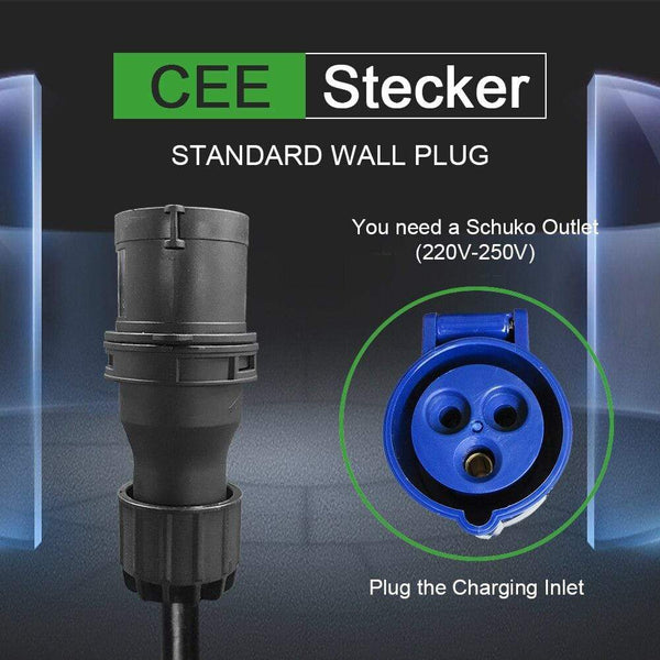 Planet Gates Type 2 EV Charger Level 2 32 Amp Portable Electric Vehicle Charger, CEE Plug 220V-240V  Car Charging Cable, IEC 62196-2