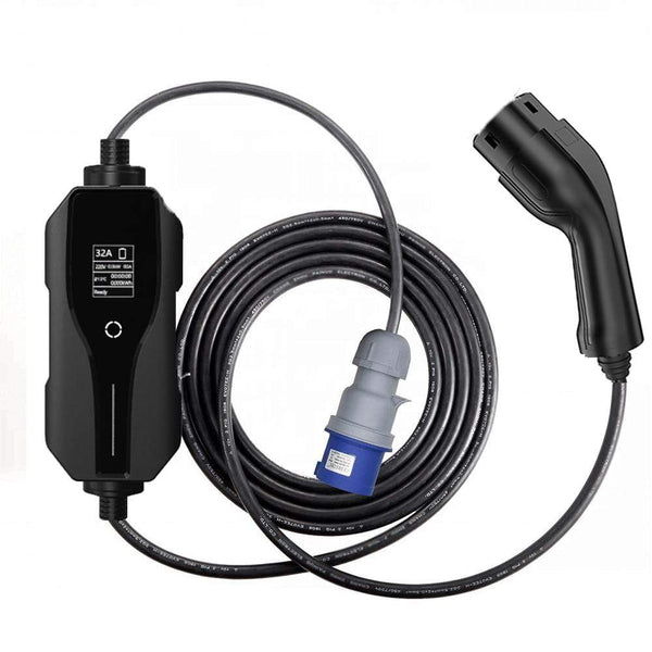 Planet Gates Type 2 Portable EV Charging Level 2 32 Amp Electric Vehicle Charger 7.4KW, CEE Plug 220-240V EVSE Car Charger Cable, IEC 62196-2