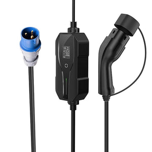 Planet Gates Type 2 Portable EV Charging Level 2 32 Amp Electric Vehicle Charger 7.4KW, CEE Plug 220-240V EVSE Car Charger Cable, IEC 62196-2