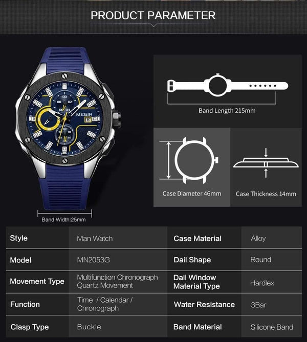 Planet Gates Type 3 Men Sport Watch Chronograph Silicone Strap Quartz Army Military Watches Clock Men Top Brand Luxury Male Relogio Masculino