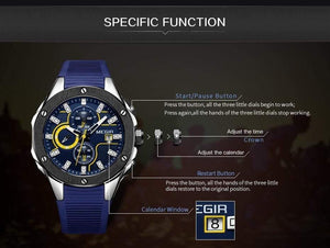 Planet Gates Type 3 Men Sport Watch Chronograph Silicone Strap Quartz Army Military Watches Clock Men Top Brand Luxury Male Relogio Masculino