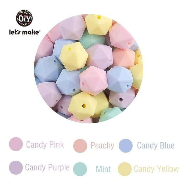 Planet Gates Type-9 Let's Make 10pc 14mm Silicone Beads Hexagon Bpa Free Silicone Teether Diy Teething Toy Baby Chewable Accessories Baby Teether