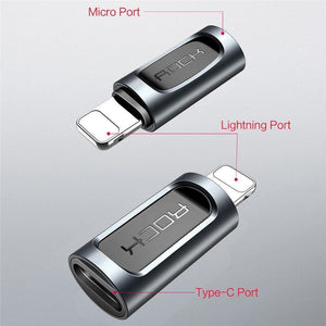 Planet Gates Type-c to Lighting ROCK Phone Adapter Type-c Micro to Charging for iPhone 6 7 8 X Charger Adapter 2.4A Fast Charging Cable Adapter for iPad iPod