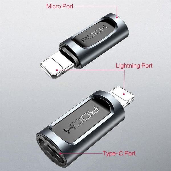 Planet Gates Type-c to Lighting ROCK Phone Adapter Type-c Micro to Charging for iPhone 6 7 8 X Charger Adapter 2.4A Fast Charging Cable Adapter for iPad iPod