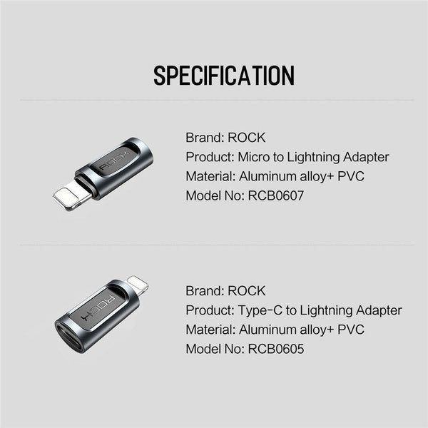 Planet Gates Type-c to Lighting ROCK Phone Adapter Type-c Micro to Charging for iPhone 6 7 8 X Charger Adapter 2.4A Fast Charging Cable Adapter for iPad iPod