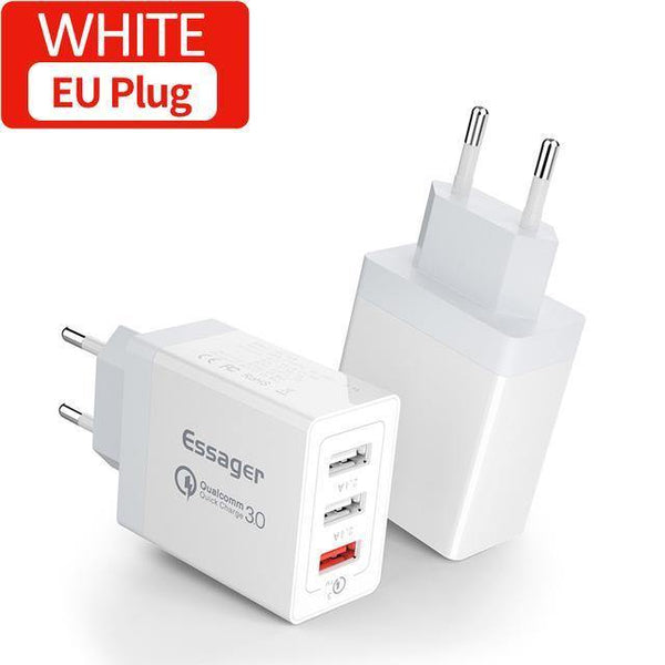 Planet Gates Type / EU Plug White Quick Charge 3.0 3 USB Charger 30W QC 3.0 Fast Charging USB Wall Charger For iPhone Samsung Xiaomi Mobile Phone Charger