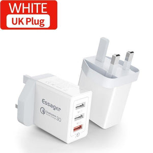 Planet Gates Type / UK Plug White Quick Charge 3.0 3 USB Charger 30W QC 3.0 Fast Charging USB Wall Charger For iPhone Samsung Xiaomi Mobile Phone Charger